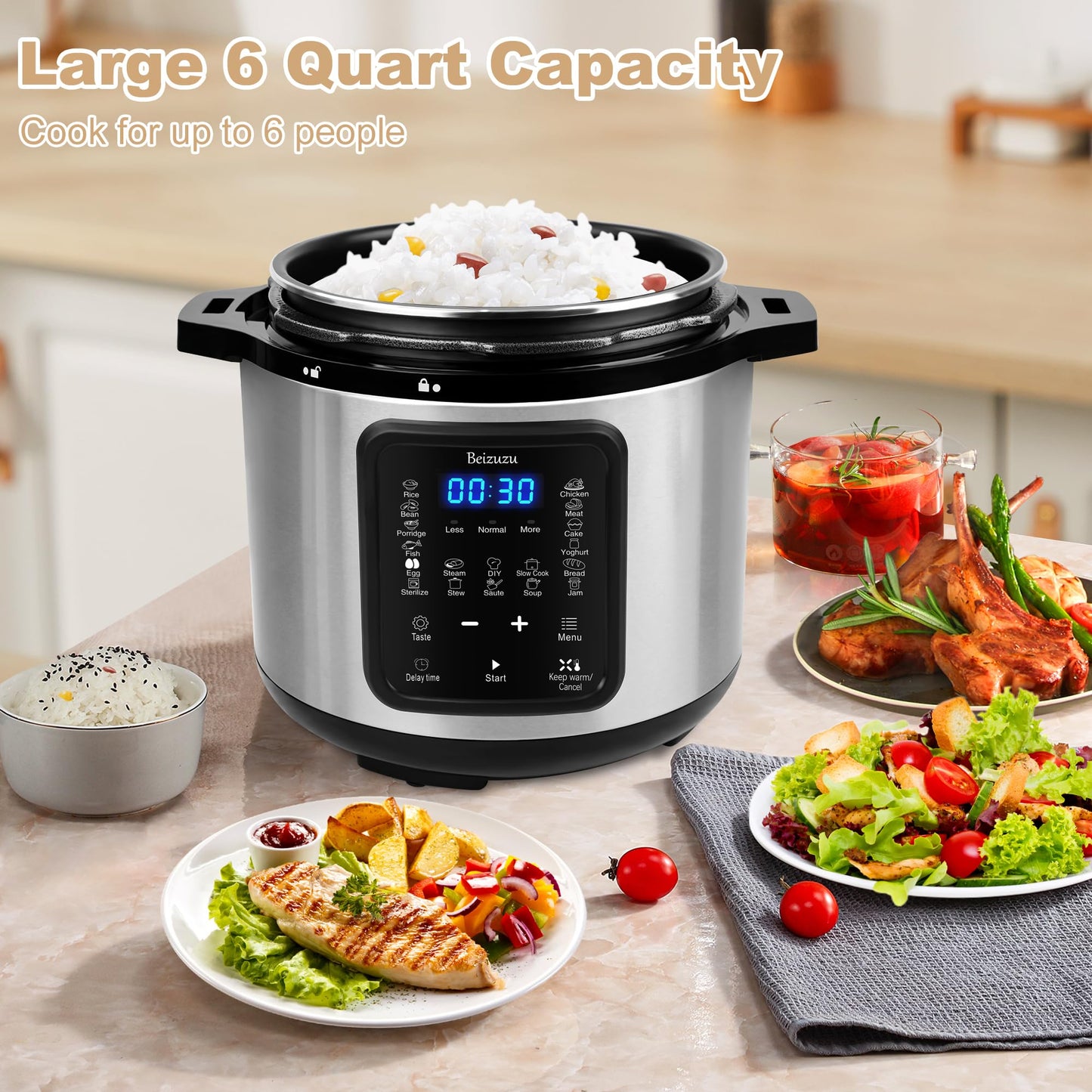 Electric Pressure Cooker: 6 Quart 9-in-1 Multi-Functional Built-in 11 Presets Programs Pressure Pot, Multi Cooker, Slow Cooker, Rice Cooker, Steamer, Sauté, Yogurt Maker, Warmer & Sterilizer