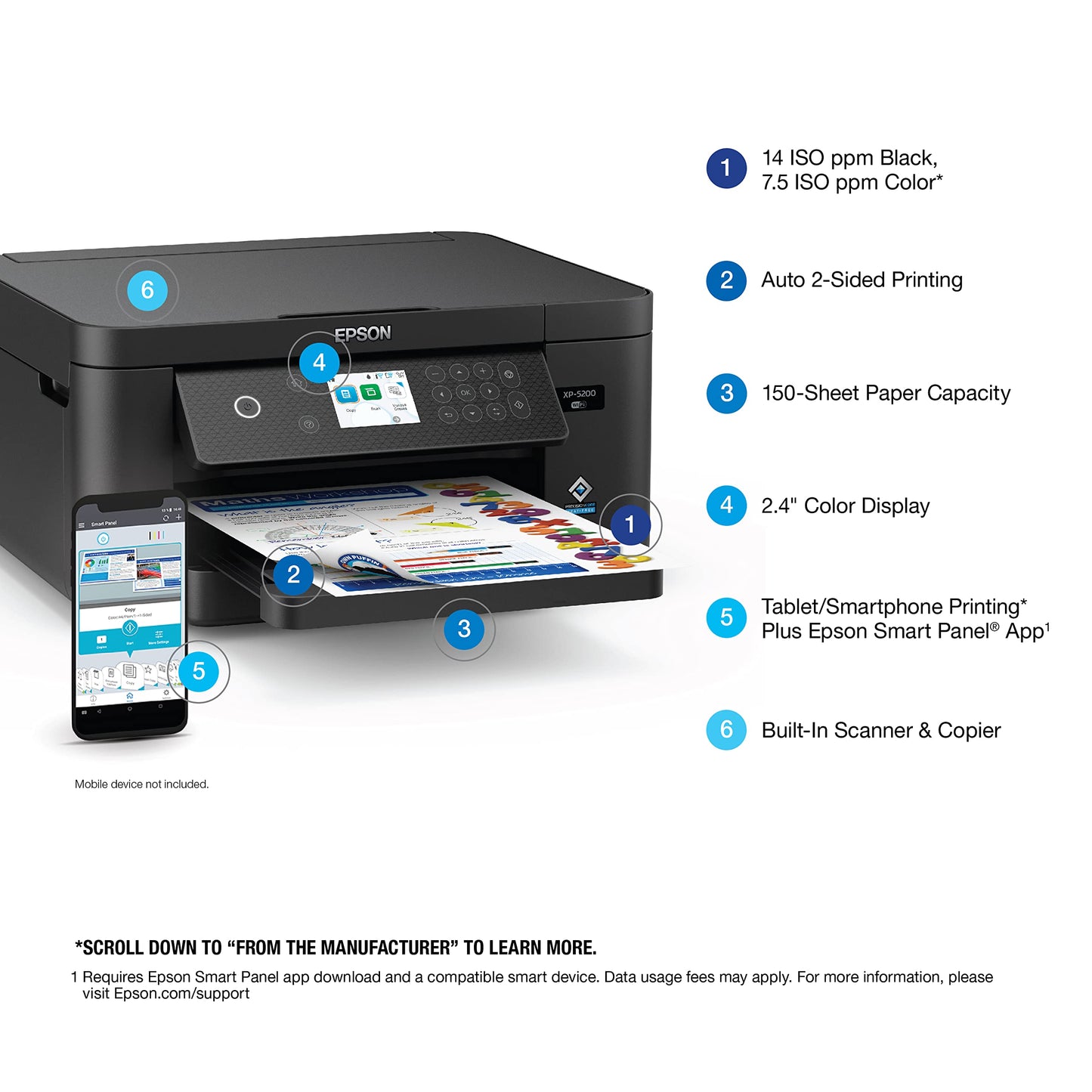 Epson Expression Home XP-5200 Wireless Color All-in-One Printer with Scan, Copy, Automatic 2-Sided Printing, Borderless Photos, 150-Sheet Paper Tray and 2.4" Color Display (Renewed)