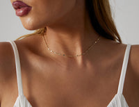 BERISO 14K Gold Plated Dainty Sparkle Dot Chain Necklace Shining Dot Sequins Necklace Simple Necklace with Adjustable Extension Chain Good Gift for Women Girls Mom Girlfriend