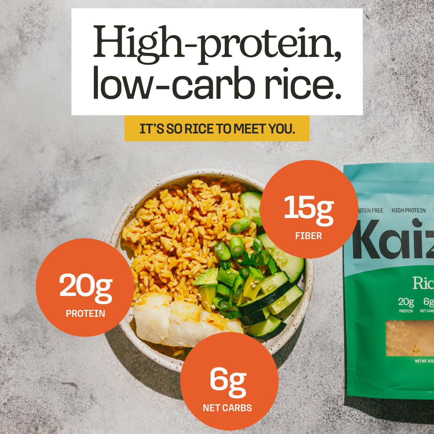 Kaizen Low Carb Keto Rice - Gluten-Free, High Protein (20g), Keto Friendly, Plant Based, Made with High Fiber Lupin Flour - 8 ounces (Pack of 3)