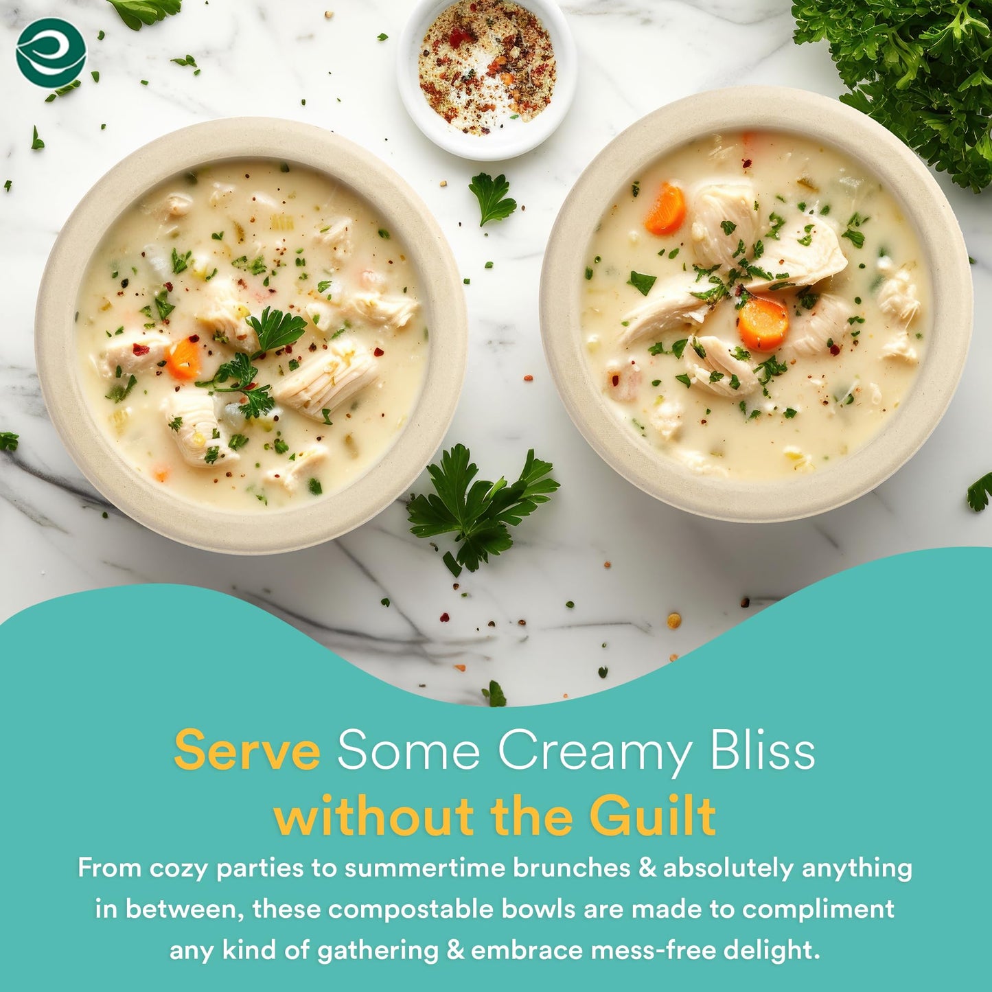 ECO SOUL 100% Compostable 16 Oz Soup Bowls (125-Pack) Disposable dessert bowls | Heavy duty paper bowl|Eco-friendly salad bowl | Biodegradable large Bowls