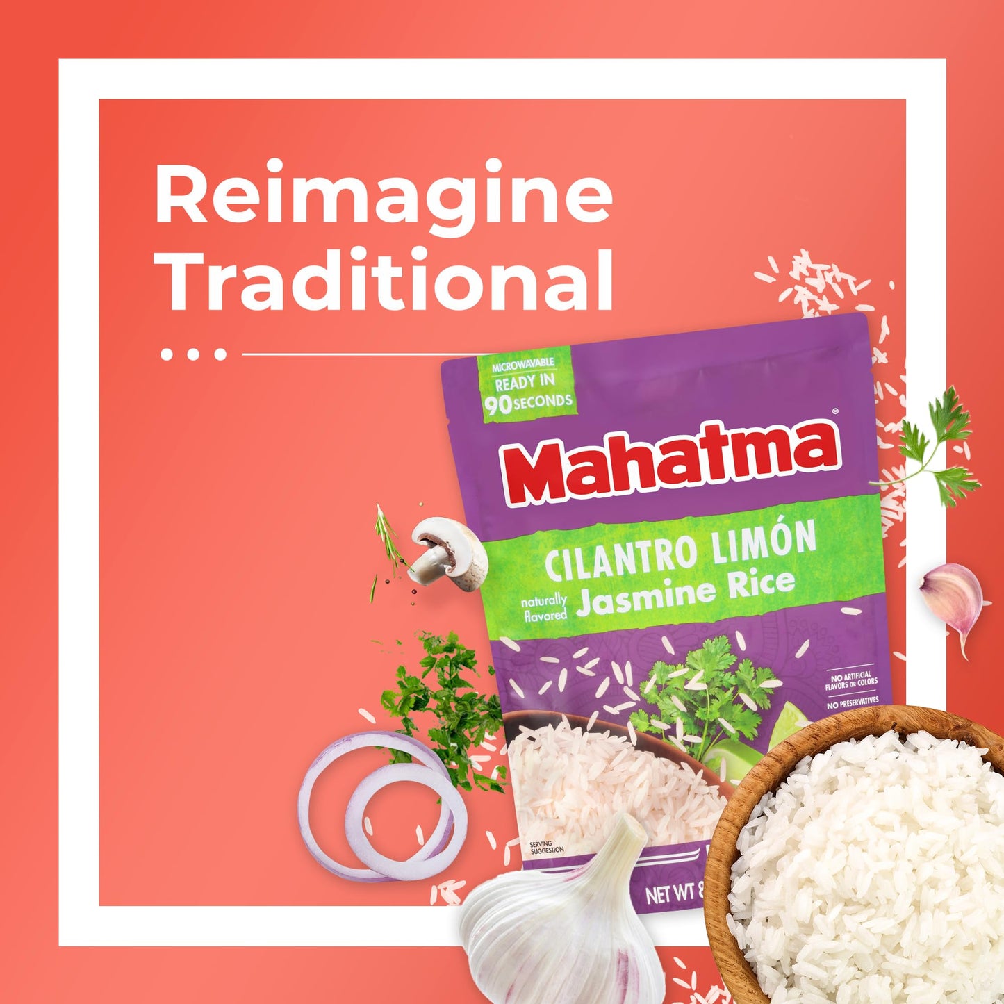 Mahatma Ready to Heat Cilantro Limón–Flavored Jasmine Rice, Precooked Rice, Microwaveable in 90 Seconds, 8.8 Ounces, Pack of 6