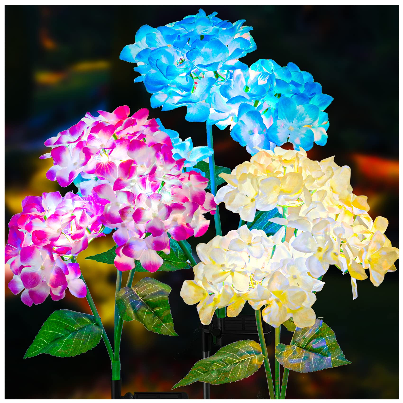 TONULAX Solar Garden Lights - 3 Pack 2024 Version Solar Lights Outdoor, Colorful Lights,Hydrangea Flower Lights for Yard Decor, Garden Decoration, Two Lightning Modes & Enlarged Solar Panel