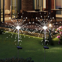 Solar Garden Firework Lights Outdoor Waterproof, 2 Pack Solar Powered Art Stake Twinkle Lighting for Outside Decor, 120 LED Sparklers String Lights for Yard Pathway Decorations(White)