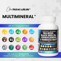 Clean Nutraceuticals Sea Moss, Black Seed Oil, Ashwagandha & Burdock Root