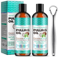 Coconut Oil Pulling for Fresh Breath and Oral Hygiene - Ayurvedic Expert Formulated | Supports Healthy Gums | Natural Teeth Whitening - Includes Tongue Scraper and Measuring Cup - 16 fl. oz