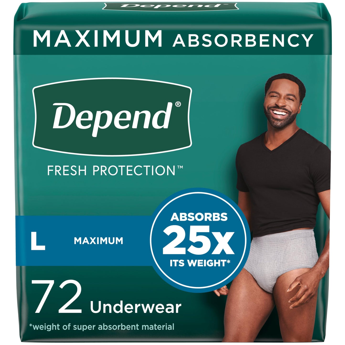 Depend Fresh Protection Adult Incontinence Underwear for Men (Formerly Depend Fit-Flex), Disposable, Maximum, Large, Grey, 72 Count (2 Packs of 36), Packaging May Vary