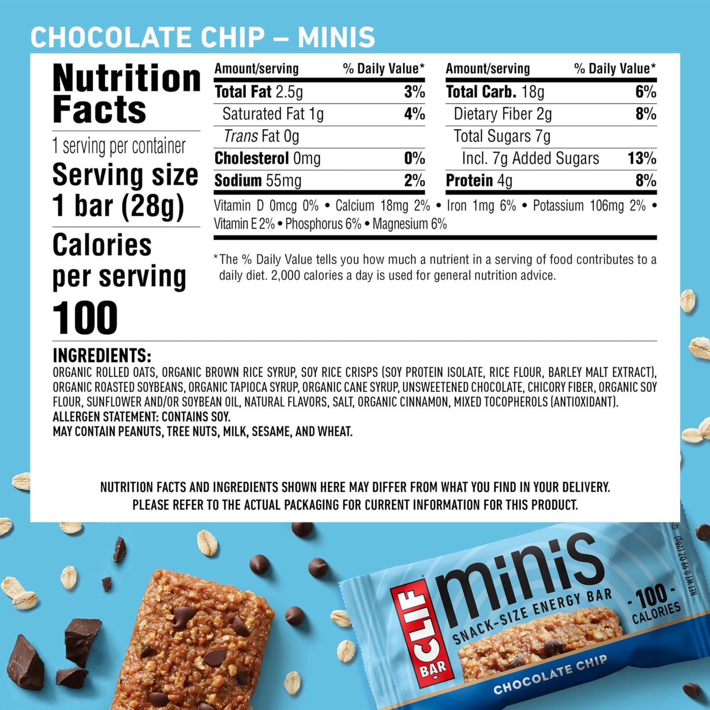 CLIF BAR - Chocolate Chip - Full Size and Mini Energy Bars - Made with Organic Oats - Non-GMO - Plant Based - 2.4 oz. and 0.99 oz. (20 Count)