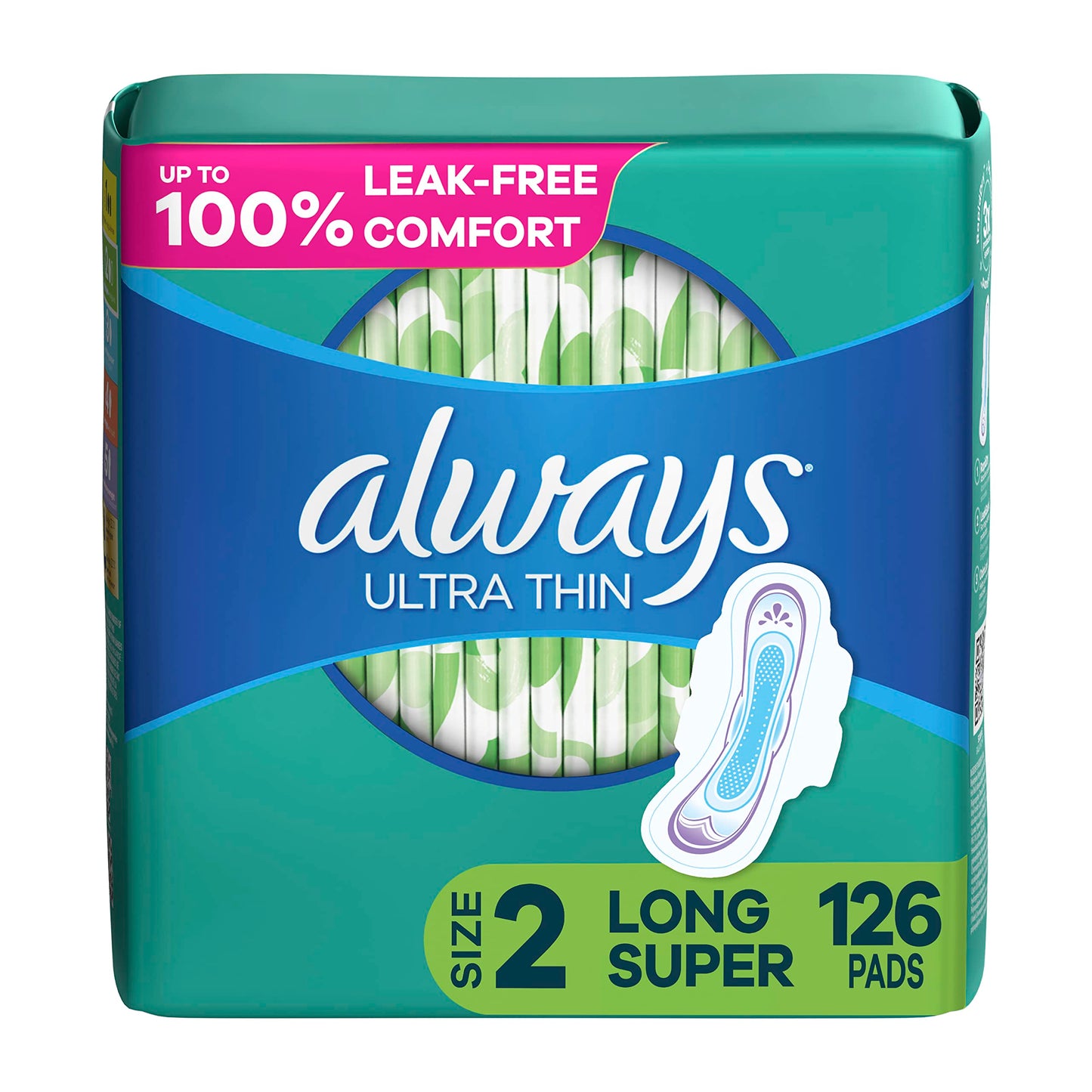 Always Ultra Thin Feminine Pads with Wings for Women, Super Absorbency, Unscented, Size 2, 126 Count