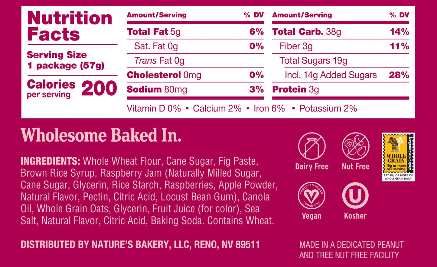 Nature’s Bakery Whole Wheat Fig Bars, Raspberry, Real Fruit, Vegan, Non-GMO, Snack bar, 1 box with 12 twin packs (12 twin packs) (1501080090)