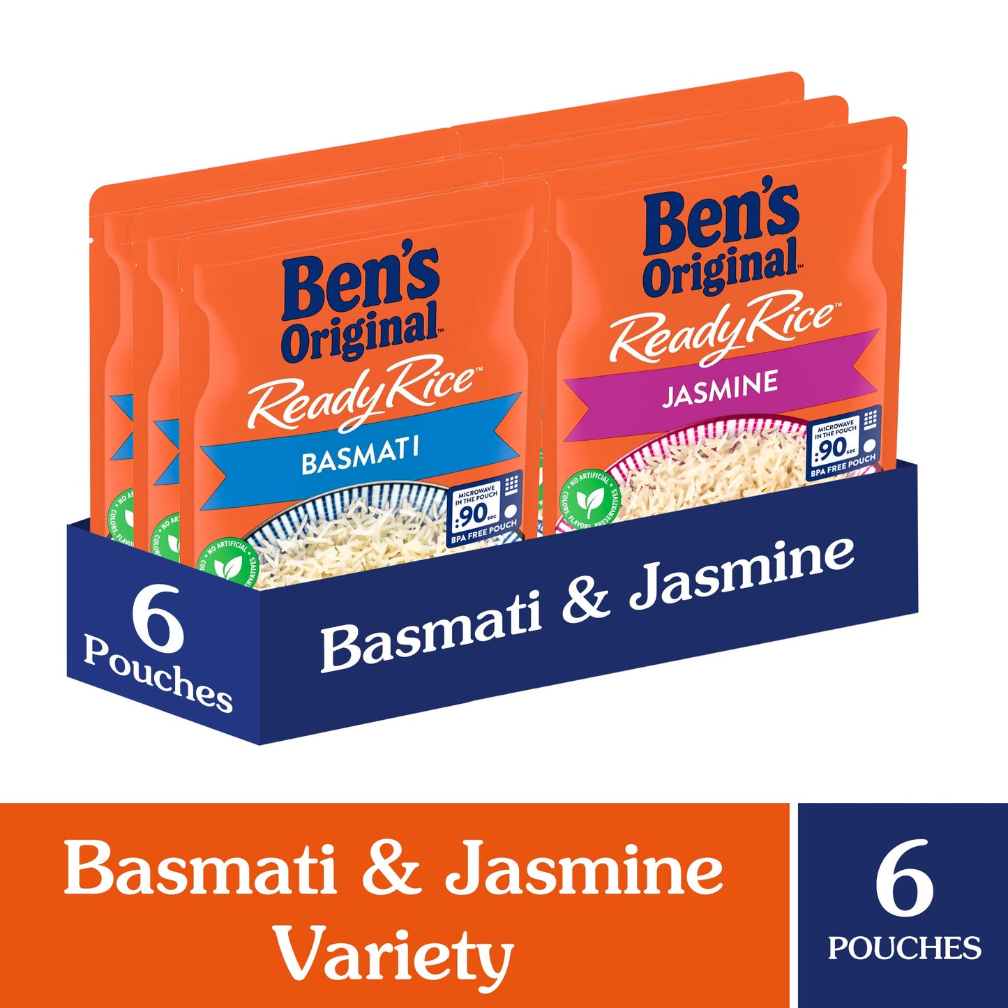 BEN'S ORIGINAL Ready Rice Basmati and Jasmine Rice Variety Pack, Easy Dinner Sides, 8.5 OZ Pouch (Pack of 6)