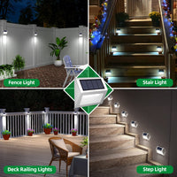 JSOT Outdoor Fence Lights,12 Pack Solar Powered Deck Lights Waterproof Stairs Light Stainless Steel Security Wall Lamps for Step Walkway Patio Garden Pathway - Cool White