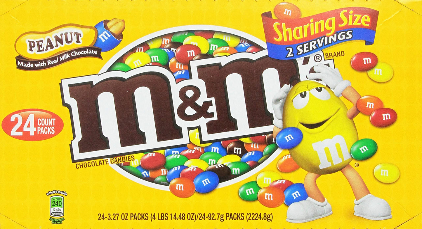 M&M'S Peanut Chocolate Candy Sharing Size Pouch 3.27 Ounce (Pack of 24)