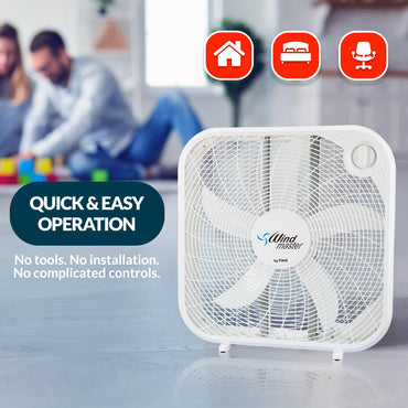 PAMI 20” High-Performance Box Fan - Portable Floor Fan With 3 Speed Levels & Carry Handle- Cooling Air Flow Technology Standing Room Fan- Electric Cooling Fan For Bedroom Home Dorm Office, White