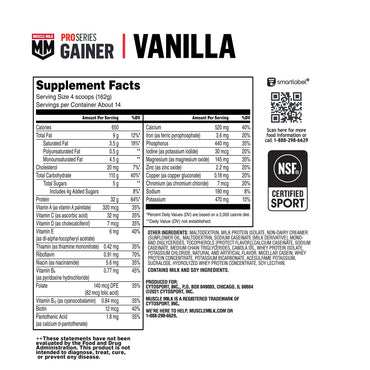 Muscle Milk Gainer Protein Powder, Vanilla Creme, 32g Protein, 5 Pound