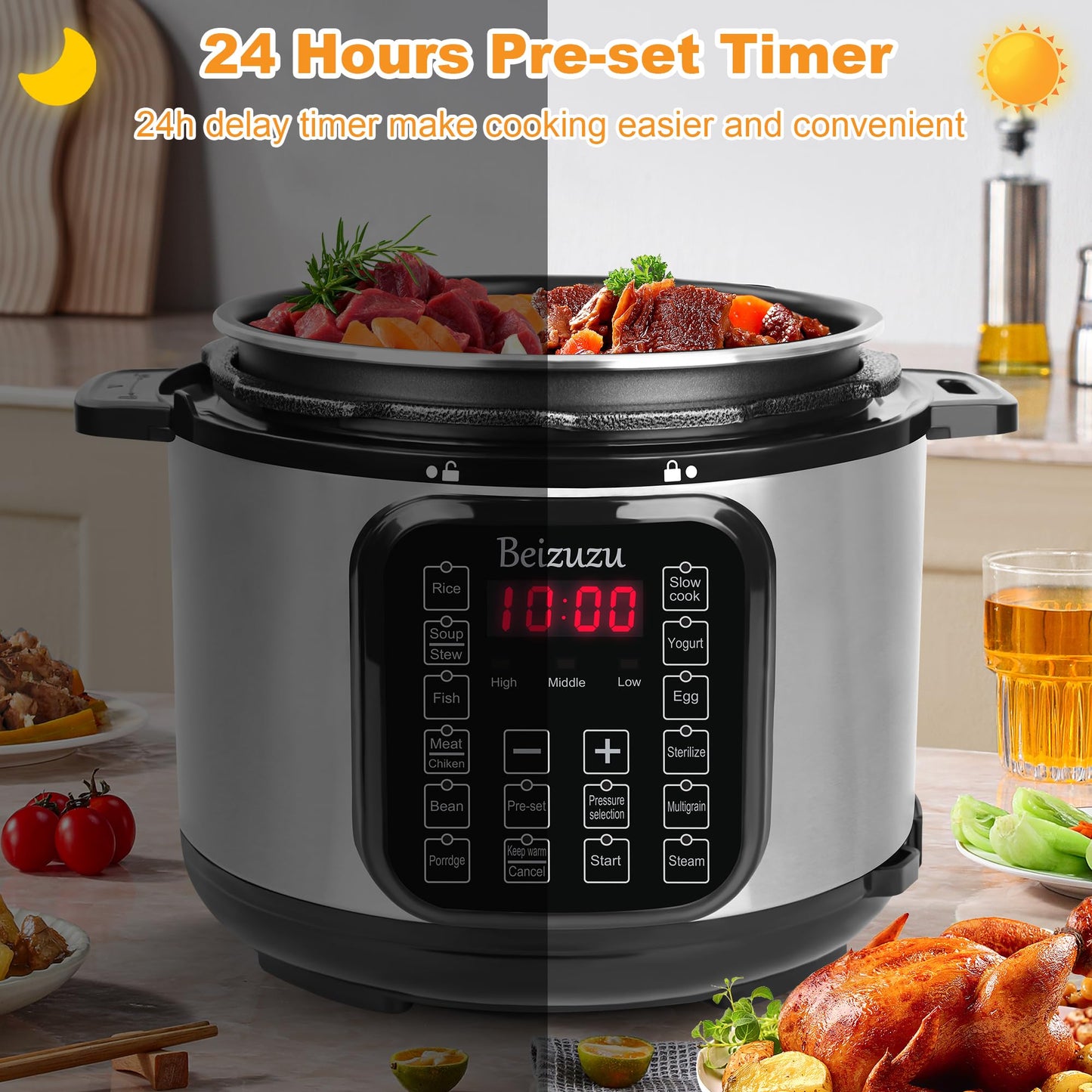 Electric Pressure Cooker: 5 Quart 8-in-1 Multi-Functional Built-in 12 Presets Programs Pressure Pot, Multi Cooker, Slow Cooker, Rice Cooker, Steamer, Yogurt Maker, Warmer & Sterilizer