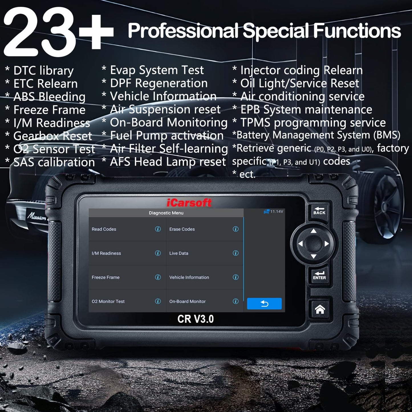 OBD2 Scanner Diagnostic Tool, iCarsoft CR V3.0 Bidirectional Vehicle Scan Tool Full ECU Diagnosis, Active Test, All System, 23+ Resets/Relearn; Code Readers Scan Tool, Auto VIN, (2024 NEW)-Free Update