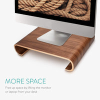 Navaris Wood Monitor Stand Riser - Computer Desk Organizer Desktop Dock Wooden Mount Display for PC TV Screen Notebook Laptop - Walnut