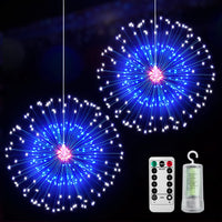 4th of July Decorations Firework Lights - 2 Pack 360 LED Patriotic Lights Battery Operated with 8 Modes Timer Remote, Waterproof Starburst Lights for Independence Day Memorial Day, Red White Blue