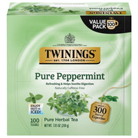 Twinings Pure Peppermint, 100 Individually Wrapped Tea Bags, Fresh Minty Flavour, Naturally Caffeine Free, Enjoy Hot or Iced