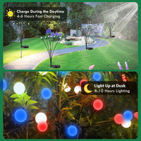 8-Pack Solar Garden Lights,48 LED Firefly Solar Lights for Outside, 4th of July Decorations Waterproof Swaying Solar Powered Yard Lights for Independence Day Path Garden Yard Decor(Red White and Blue)