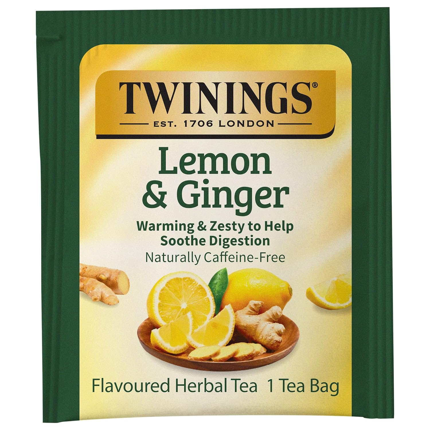 Twinings Lemon & Ginger Herbal Tea, 20 Count (Pack of 1), Naturally Caffeine-Free, Enjoy Hot or Iced | Packaging May Vary