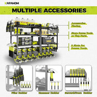 KAFAHOM Power Tool Organizer, 8 Drill Holder Wall Mount, 4 Layers Garage Tool Organizers and Storage Rack, Tool Shelf with Screwdriver/Plier/Hammer Holder