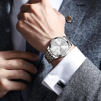 OLEVS Silver Watches for Men Large Face Luxury Mens Silver Watch with Day Date Mens Stainless Steel Watches Waterproof Dress Classic Analog Watch Men Roman Numerals Relojes para Hombres