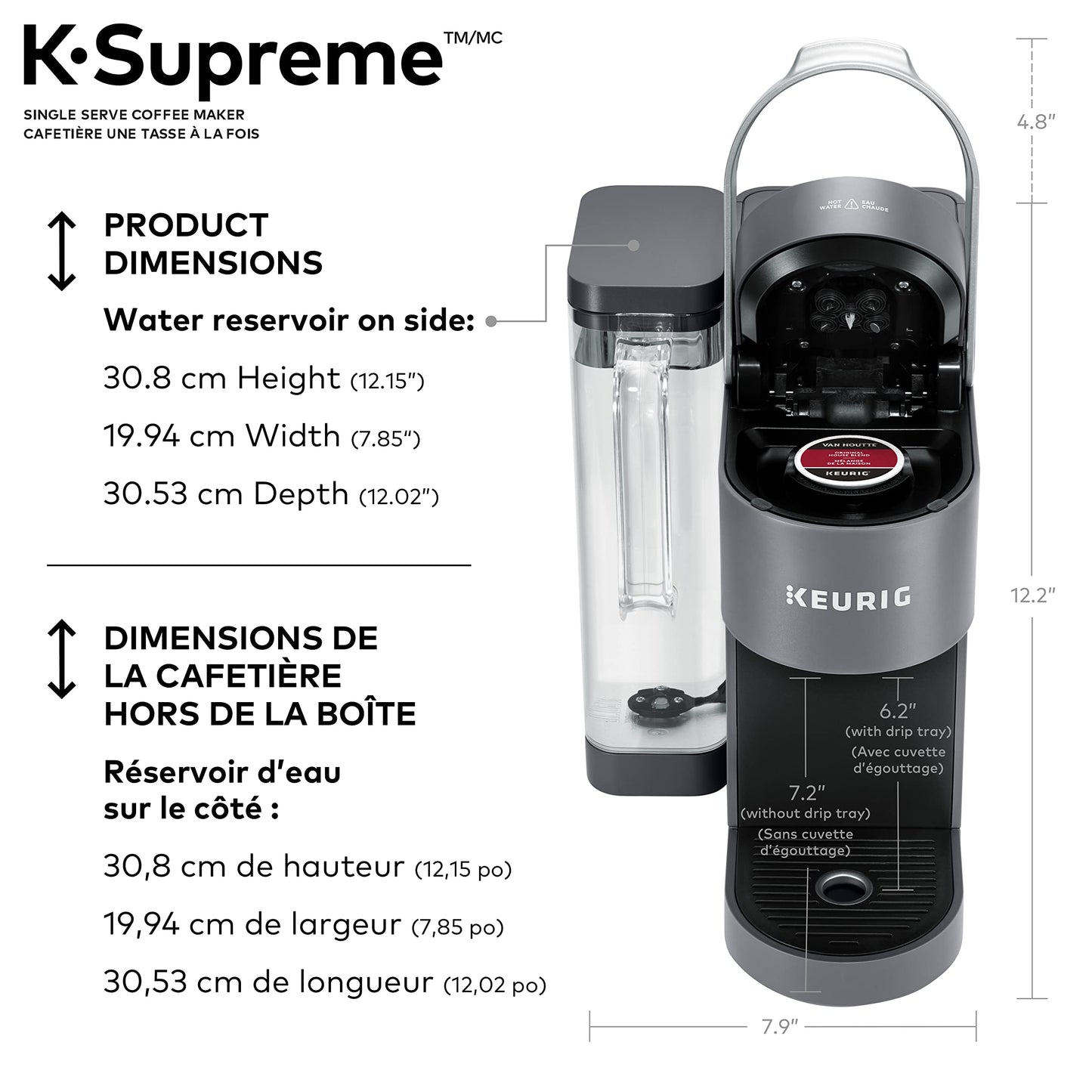 Keurig K-Supreme Single Serve K-Cup Pod Coffee Maker, With MultiStream Technology, Grey, 17.913in x 7.047in x 14.409in