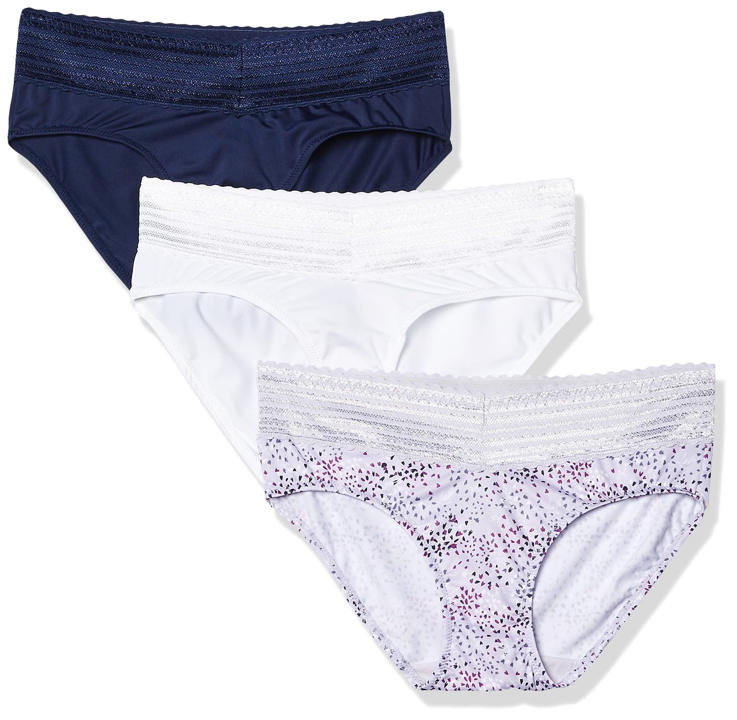 Warner's womens Blissful Benefits No Muffin 3 Pack Hipster Panties, Navy Ink/White/Lilac Petals Print, Small US