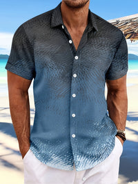 Men's Vibrant Pink to Purple Gradient Short Sleeve Shirt - Lightweight Polyester, Button-Up with Chest Pocket, Ideal for Summer Beach Parties & Casual Wear, Beach Wear