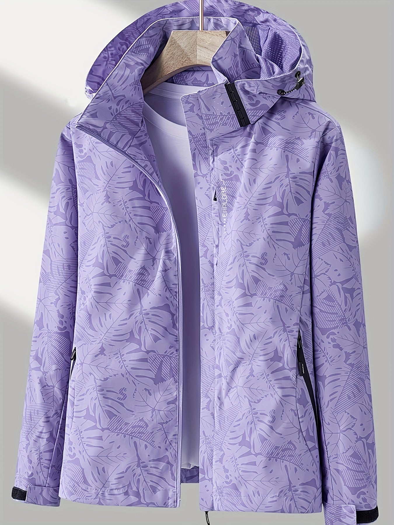 [Tropical Hooded Jacket] Lightweight Women's Hooded Jacket | Casual Zip-Up Outdoor with Tropical Leaf Print, Removable Hood & Adjustable Cuffs for Spring Summer Fall, Hiking, Travel, Camping, Camping Gear