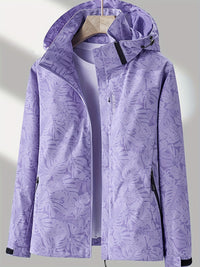 [Tropical Hooded Jacket] Lightweight Women's Hooded Jacket | Casual Zip-Up Outdoor with Tropical Leaf Print, Removable Hood & Adjustable Cuffs for Spring Summer Fall, Hiking, Travel, Camping, Camping Gear