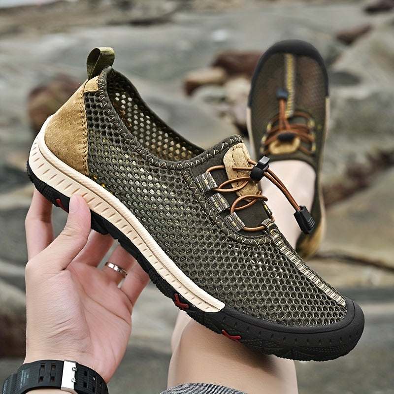 [Breathable Men's Sandals] Comfy Breathable Men's Sandals - Solid Color Slip On Adjustable Buckle Shoes - Non Slip Rubber Sole Durable Beach Water Shoes for Summer