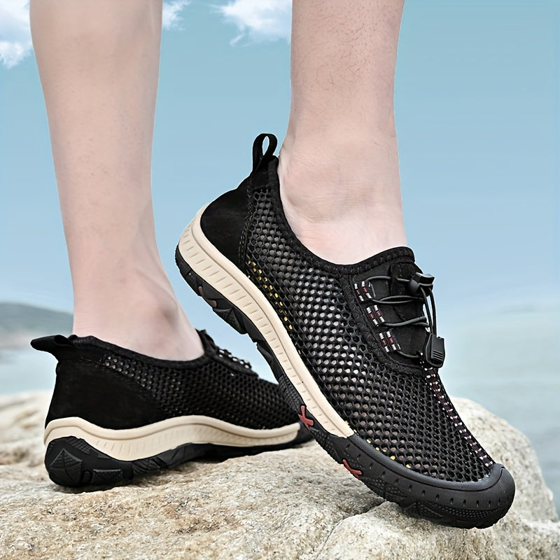 [Breathable Men's Sandals] Comfy Breathable Men's Sandals - Solid Color Slip On Adjustable Buckle Shoes - Non Slip Rubber Sole Durable Beach Water Shoes for Summer