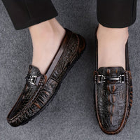 Men's Solid Color Lightweight Slip On Split Cow Leather Upper Loafer Shoes, Comfy Non Slip Casual Rubber Sole Dress Shoes, Men's Footwear