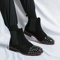 Men's Rivet Faux Leather Slip-On Chelsea Boots, Fashion Faux Leather Round Toe Ankle Boots, Men's Footwear