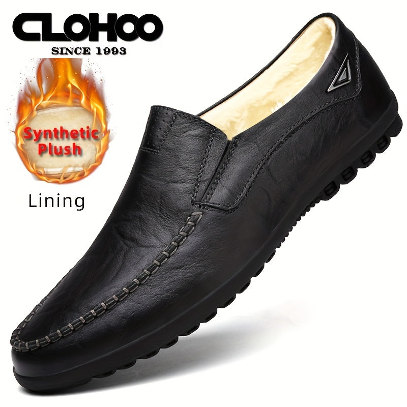 [Comfortable Loafers] CLOHOO Men's Genuine Faux Leather Slip-On Loafers | Non-Slip Comfortable Casual Shoes with Round Toe, Black, Rubber Sole, Faux Cover Lining - All Seasons Durable Footwear, Sleek Loafer Design