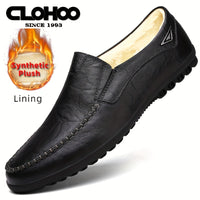 [Comfortable Loafers] CLOHOO Men's Genuine Faux Leather Slip-On Loafers | Non-Slip Comfortable Casual Shoes with Round Toe, Black, Rubber Sole, Faux Cover Lining - All Seasons Durable Footwear, Sleek Loafer Design
