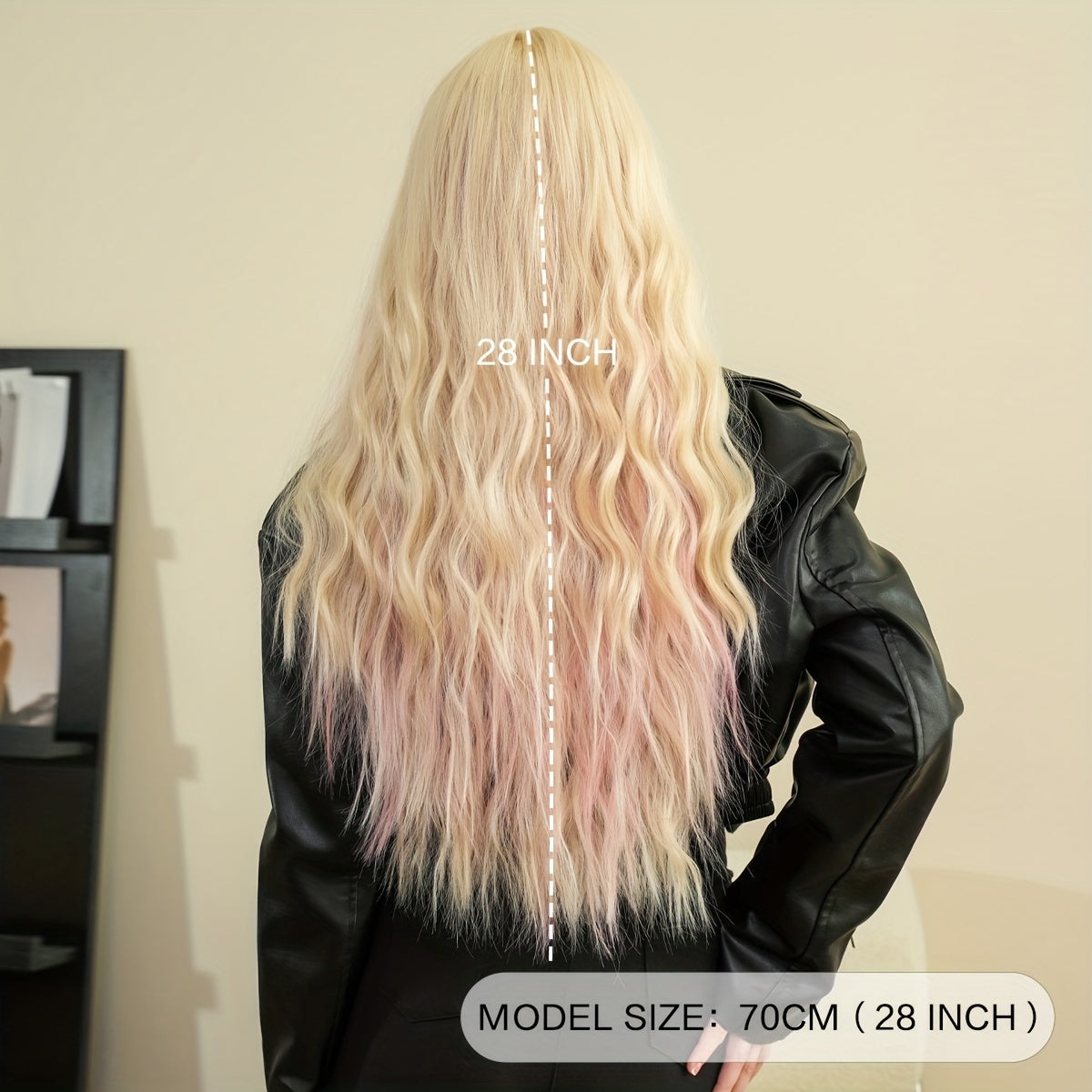 Highlight Long Curly Wavy Wig With Bangs Synthetic Wig Beginners Friendly Heat Resistant Elegant For Daily Use Wigs For Women