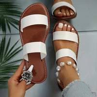 Women's Double Strap Slide Sandals - Casual Slip On Flat Summer Shoes, Lightweight - For Women - Perfect for Beach, Pool, and Casual Wear - Ideal Gift for Summer