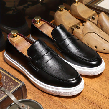Plus Size Men's Solid Color Slip On Loafer Shoes, Comfy Non Slip Durable Rubber Sole Walking Shoes, Men's Footwear