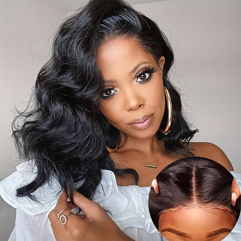 180% Density Glueless Bob Wig - Seamless Body Wave Human Hair with Pre-Plucked Lace Front & Pre-Cut 13x4 Closure - Effortless Wear for Beginners - Natural, Easy-On Style for Women