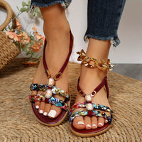 Chic Womens Ethnic Style Braided Sandals - Fashionable Slip-On Design for Outdoor Comfort - Handcrafted Flat Sandals with Cushioned Ease