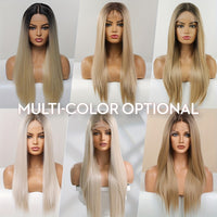 Luxurious 28-Inch Ombre Blonde to Brown Lace Front Wig - High-Quality Heat-Resistant Synthetic Fiber, Easy to Wear & Comfortable Fit for Music Festivals, Parties, Weddings, Holidays & Graduations - Natural-Looking Straight Ha