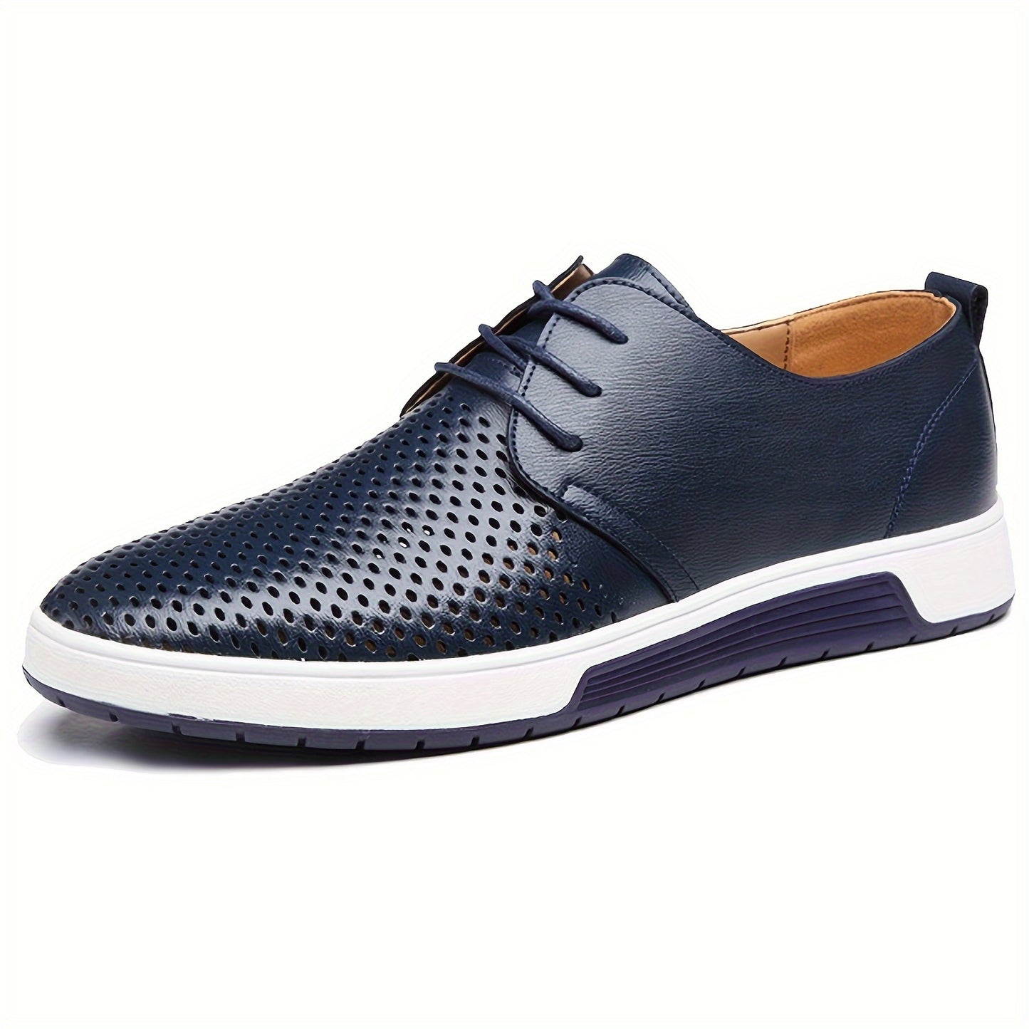 Plus Size Men's Solid Colour Business Style Shoes With Or Without Hollow Design, Comfy Non Slip Lace Up Durable Rubber Sole Shoes, Men's Footwear
