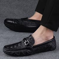 Men's Solid Colour Top Grain cow Leather Vintage Slip On Penny Loafer Shoes, Comfy Non Slip Durable Rubber Sole Formal Shoes, Men's Footwear
