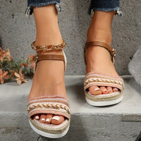 Chic Braided Wedge Sandals - Open Toe Ankle Buckle Adjustables - Elastic Slingback Comfort - Boho Summer Style