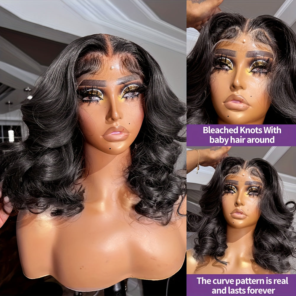 Short Bob Wig 13x4 HD Lace Frontal Wig Human Hair Brazilian Remy Transparent Lace Front Wig For Women Loose Body Wave Pre Plucked Closure Wigs 180% Density 10 12 14 16 Inch