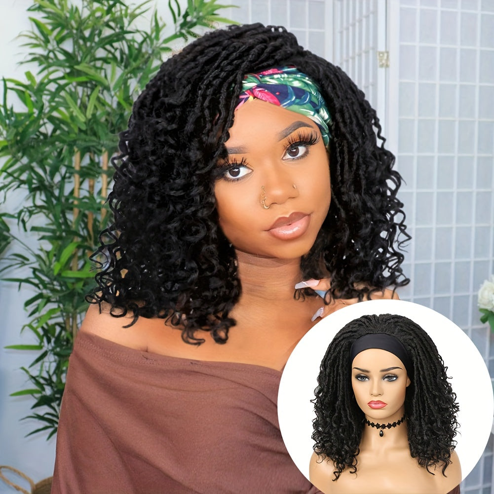 Headband Wig Headband Dreadlock Curly Hair Synthetic Wig Locs Crochet Hair Dark Brown/ Black/ 99J Ginger Color Crochet Twist Braids Hair Wigs Afro Curly Synthetic Hair Braiding Wig African Hairstyle For Women